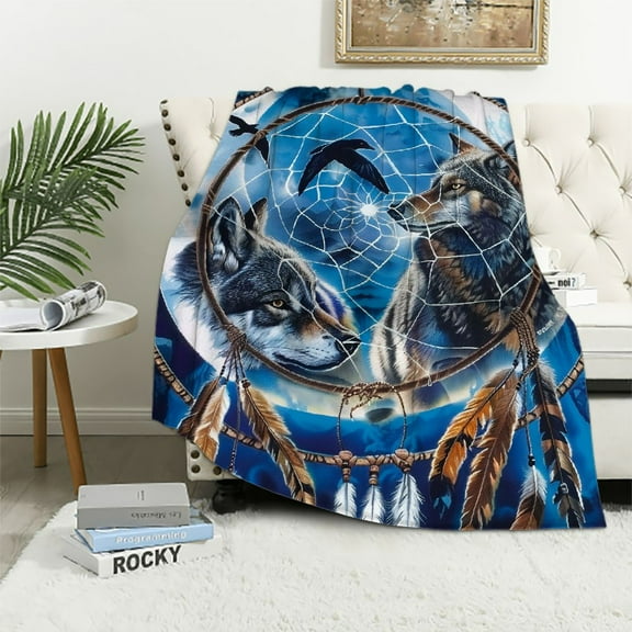 Nawypu  Dreamcatcher Blanket for Bed Eagle Dreamcatcher Throw Blanket for Men, Women and Kids Super Soft Plush Wolf Blanket Throw Plush Blanket Wolf Gifts