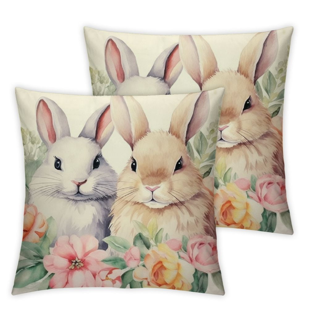 Spring Floral Throw Pillow Covers 18x18 - Easter Bunny Gnome Pattern, Pastel Velvet Cushion Covers For Sofa & Bed - View #8