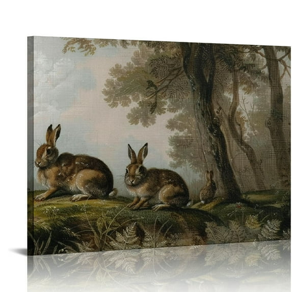 Nawypu Easter Bunny Framed Canvas Print Wall Art with Holder Three Rabbits Vintage Wall Art Decor Animal Landscape Colorful Multicolor for Living Room Bedroom Office Wall Decor