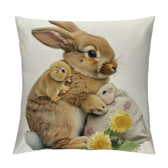 Nawypu Easter Bunny Pillow Covers Rabbit Spring Happy Easter Gray Cushion Covers Farmhouse Holiday Watercolor Spring Welcome Pillow Cases for Sofa Couch Living Room Bed Office Patio Bench
