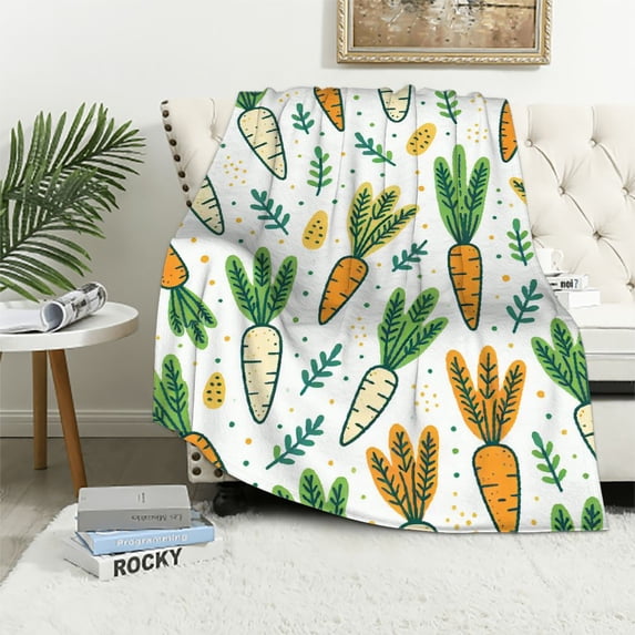 Nawypu Easter Cartoon Carrots Throw Blanket, Lightweight Super Soft Cozy Easter Rabbit Pattern Bed Blanket Warm Flannel Blanket for Sofa Couch Chair