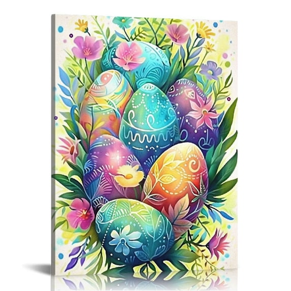 Awypu Easter Egg Wall Art Colorful egg picture wall decoration Happy Easter Wall decoration canvas print painting artwork Family living Room Bedroom Bathroom decoration