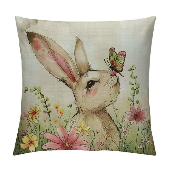 Nawypu Easter Floral Garland Bunny Throw Pillow Cover, Spring Rabbit Holiday Cushion Case Decoration for Sofa Couch