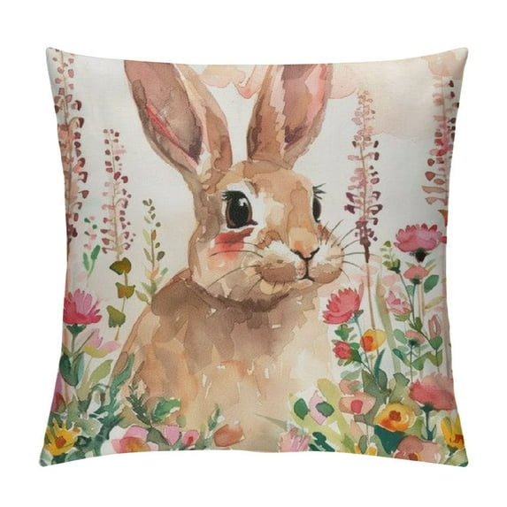 Nawypu Easter Floral Pillow Covers Spring Flowers Bunny Holiday Cushion Cases Rabbit Decoration for Home Couch