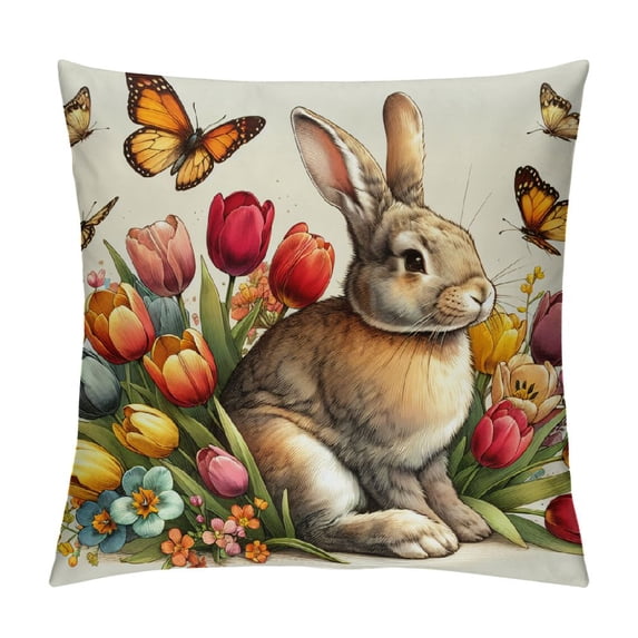 Nawypu Easter Pillow Cover Bunny Tulip Butterfly Decorations Holiday Farmhouse Spring Pillow Case for Home Sofa Couch Decor