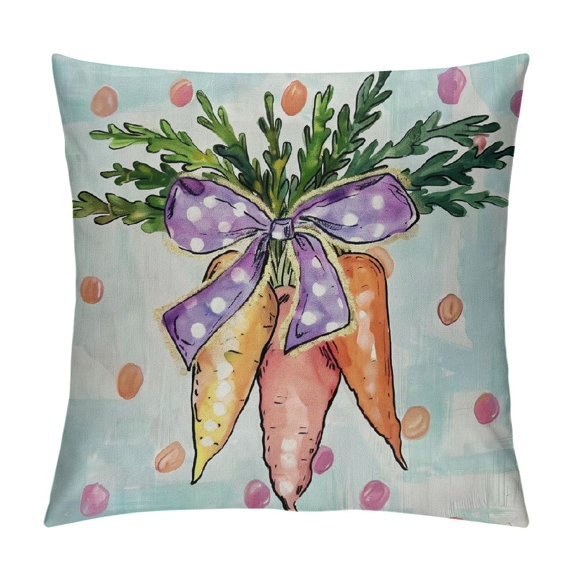 Nawypu  Easter Pillow Cover Colorful Carrots Polka Dots Decorations Holiday Farmhouse Spring Pillow Case for Home Sofa Couch Decor