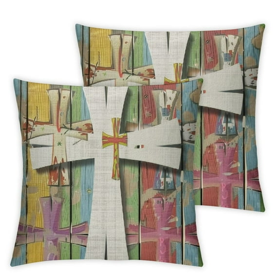 Nawypu Easter Pillow Cover Striped Cross He is Risen Decorations Holiday Farmhouse Spring Pillow Case for Home Sofa Couch Decor 2pc