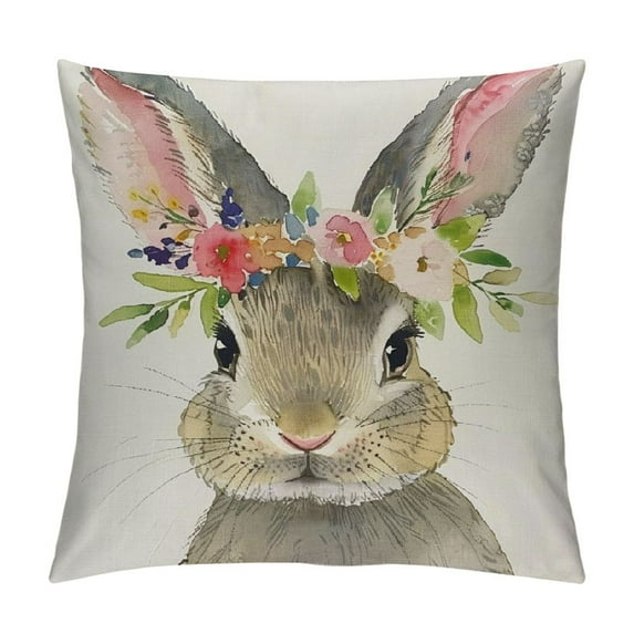 Nawypu Easter Pillow Covers Easter Pillow Case Rabbit Bunnies with Eggs Canvas, Throw Pillow Covers Zippered Square