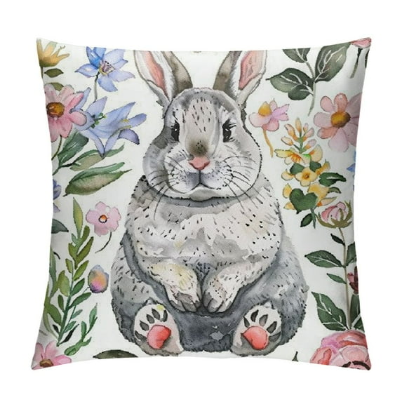 Nawypu Easter Pillow Covers Rabbit Flower Egg Wreath Pillow Cases Happy Easter Spring Farmhouse Decoration Flower Colorful Cute Cushion Pillows for Home Sofa Couch Living Room Office