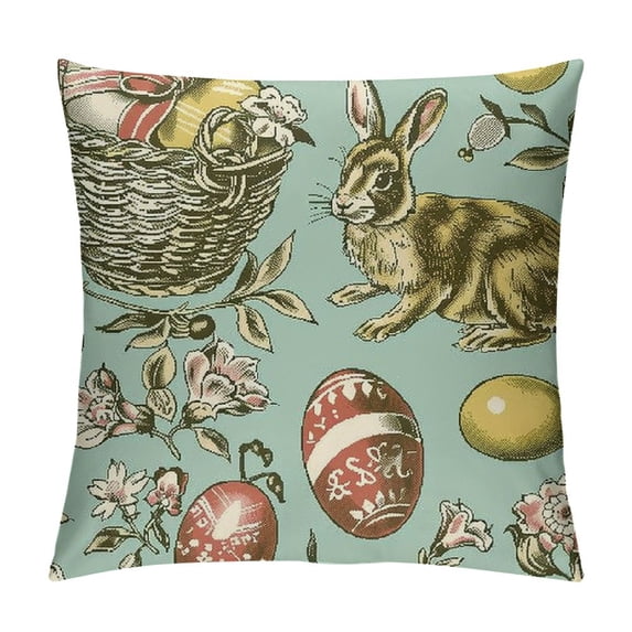 Nawypu Easter Pillows Covers Bunny Rabbit Eggs Bird Cushion Case Colorful Polka Dot Happy Spring Vintage Throw Pillow Welcome Watercolor Easter Decorations for Home Sofa Couch Holiday Party