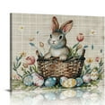 thumbnail image 1 of Nawypu Easter Plaid Black Wall Art For Living Room/Bedroom, Canvas Bathroom Decor Wall Art Kitchen Office Framed Wood  Picture, Easter Basket Bunny Eggs Spring Leaves, 1 of 5
