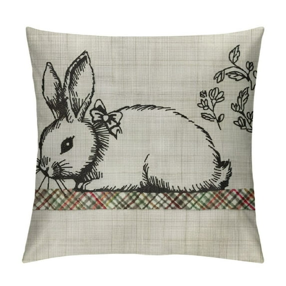 Nawypu Easter Rabbit Buffalo Plaid Bow Tie Throw Pillow Cover, Cushion Case Decoration for Sofa Couch