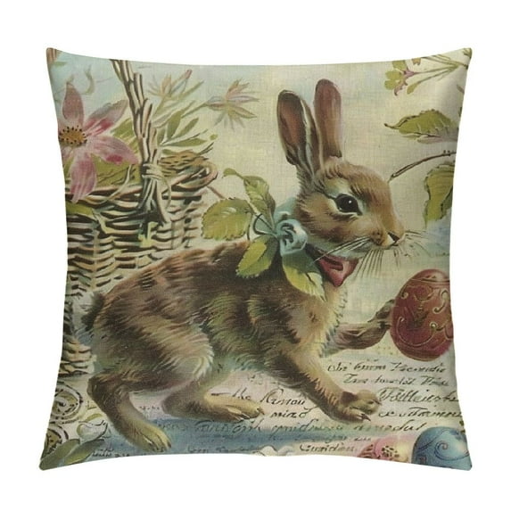 Nawypu Easter Rabbit Pillow Cases Vintage Bunny Plant with Lettering Decorative Spring Animal Throw Pillow Cushion Cover Protector Cotton Linen Pillowslip