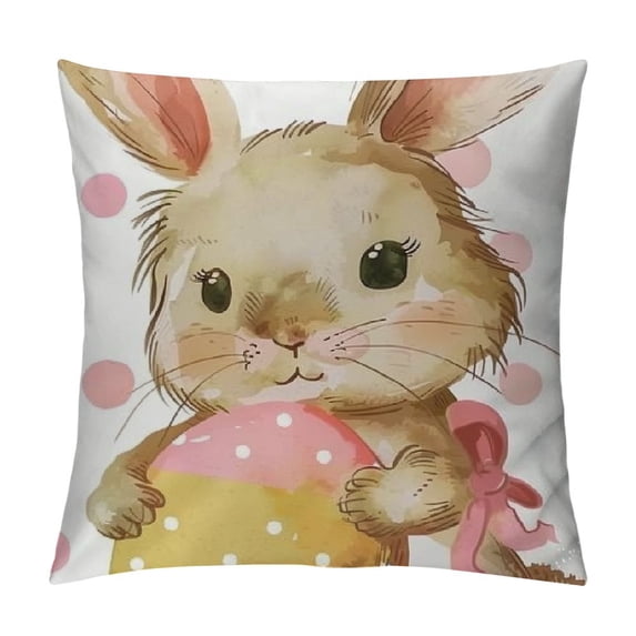 Nawypu  Easter Rabbit Pillow Covers  Spring Floral Yellow Bunny Easter Eggs Decorative Farmhouse Throw Pillow Cases Indoor Outdoor Cushion Case for Easter Festival Decor