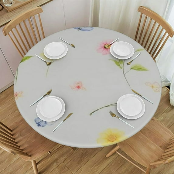 Nawypu Easter Tablecloth Round Spring Tablecloth Polyester Fabric Easter Table Cloth Bunny Eggs Grass Flowers Butterfly Pattern Table Cover Decorative for Kitchen Party Dinner Outdoor/Indoor