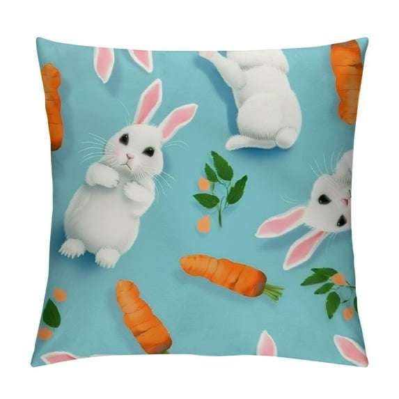 Nawypu Easter Throw Pillow Covers Cartoon Easter Bunny Eggs Decorative Pillowcase Pillow Cushion Case for Living Room Sofa Couch White Blue Pink