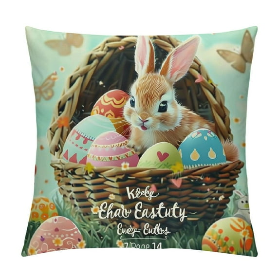 JEUXUS Easter Throw Pillow Covers Covers Bunny Rabbit Pillow Case Cushion Cover Spring Decoration for Home Office Sofa Bed Couch