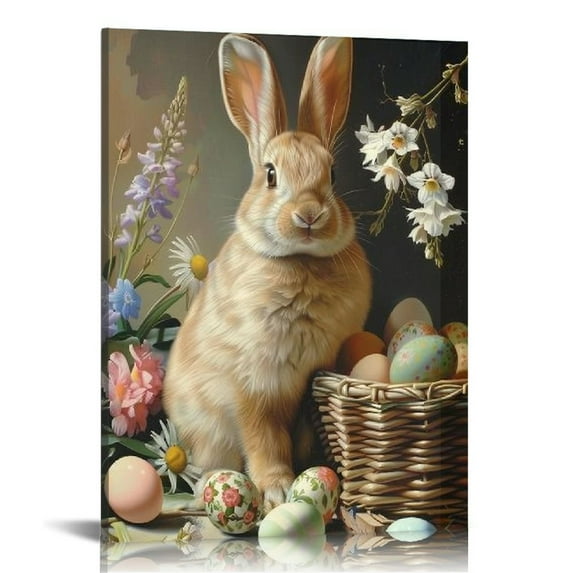 Nawypu Easter Wall Art Cute Bunny Poster Rabbit Easter Egg Gnome Painting Jesus Canvas Prints Picture for Living Room Decor