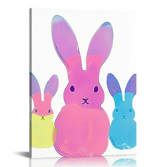 Nawypu  Easter Wall Art Prints Bunny Egg Rabbit Carrot Prints Canvas Art Posters Colorful Decorative Aesthetic Wall Decor for Home Gallery Living Room Bedroom Decor