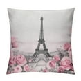 thumbnail image 1 of Nawypu  Eiffel Tower Throw Pillow Cover Gray and Pink Oil Painting for Paris Summer Gentle City Landscape Flower Roses and Leaf Fabric for Couch Bed Sofa Car Waist Cushion Cover, 1 of 5