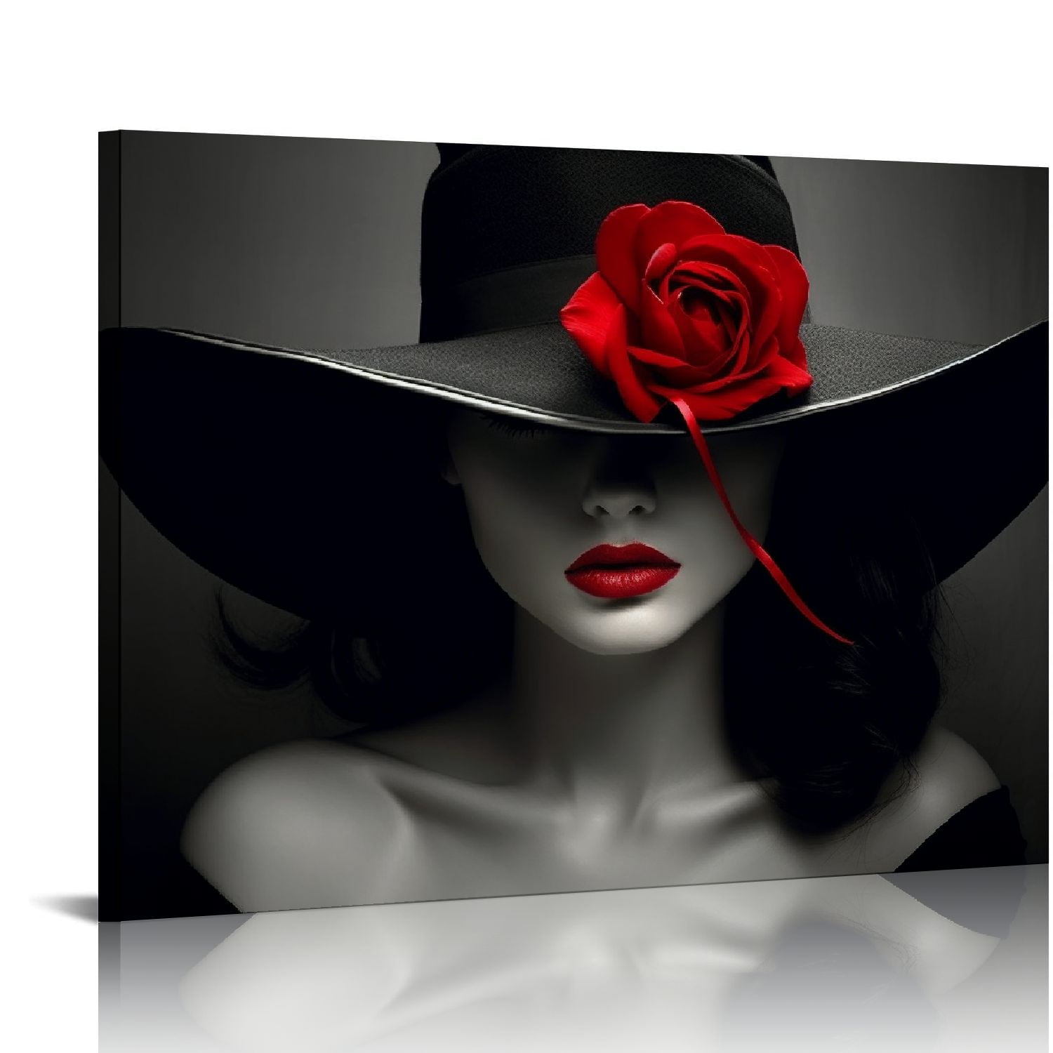 Nawypu Elegant Woman Canvas Wall Art for Living Room Black White Red ...
