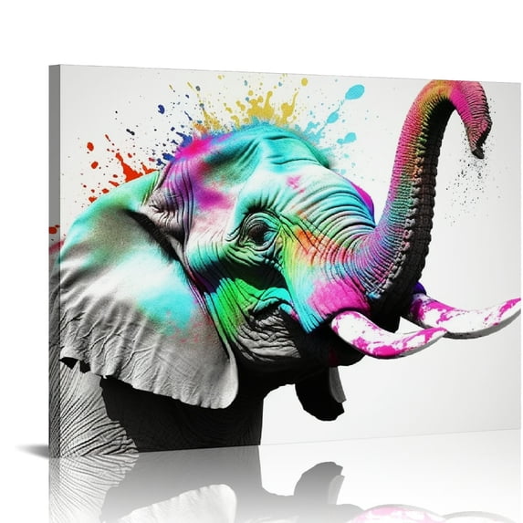 Nawypu Elephant Wall Art Gift Canvas Print Modern Artwork Small Pop Art Wall Decor Cheery Elephant Pictures Painting for Bathroom Bedroom Indian Framed Ready to Hang