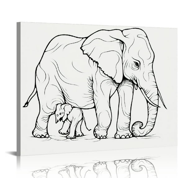 Nawypu Elephant Wall Decor Print - Modern, Minimalist, Black & White Single Line Elephant Wall Art - Baby Nursery Elephant Wall Decor For Boys And Girls