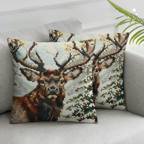 Nawypu Elk Deer Pillow Cover,Woodland Reindeer Cushion Case Wild Animals Throw Pillow Cover,Vintage Brown Checked Plaid Ombre Camouflage Rustic Decorative Pillow Cover,2 Pcs