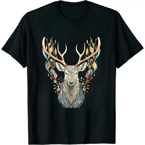 Nawypu Elk Head / Face Artistic Illustration Graphic T-Shirt