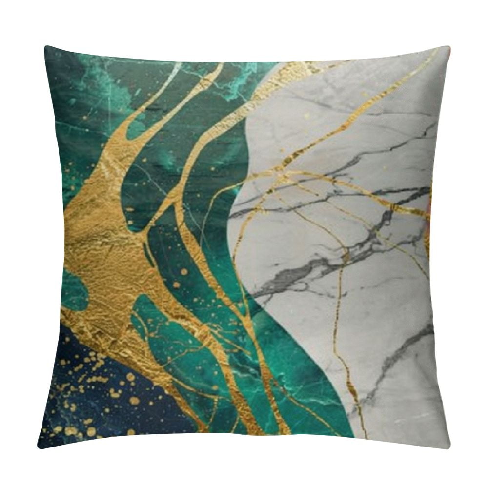 Nawypu Emerald Green Gold Marble Throw Pillow Covers Decorative Green