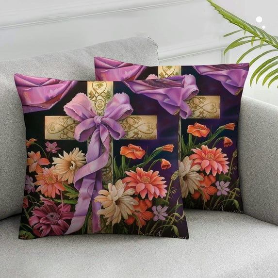 Nawypu Emotion Easter Throw Pillow Covers 2pcs, He is Risen Spring Farmhouse Holiday Cushion Case for Home Sofa Couch Decoration 18x18in