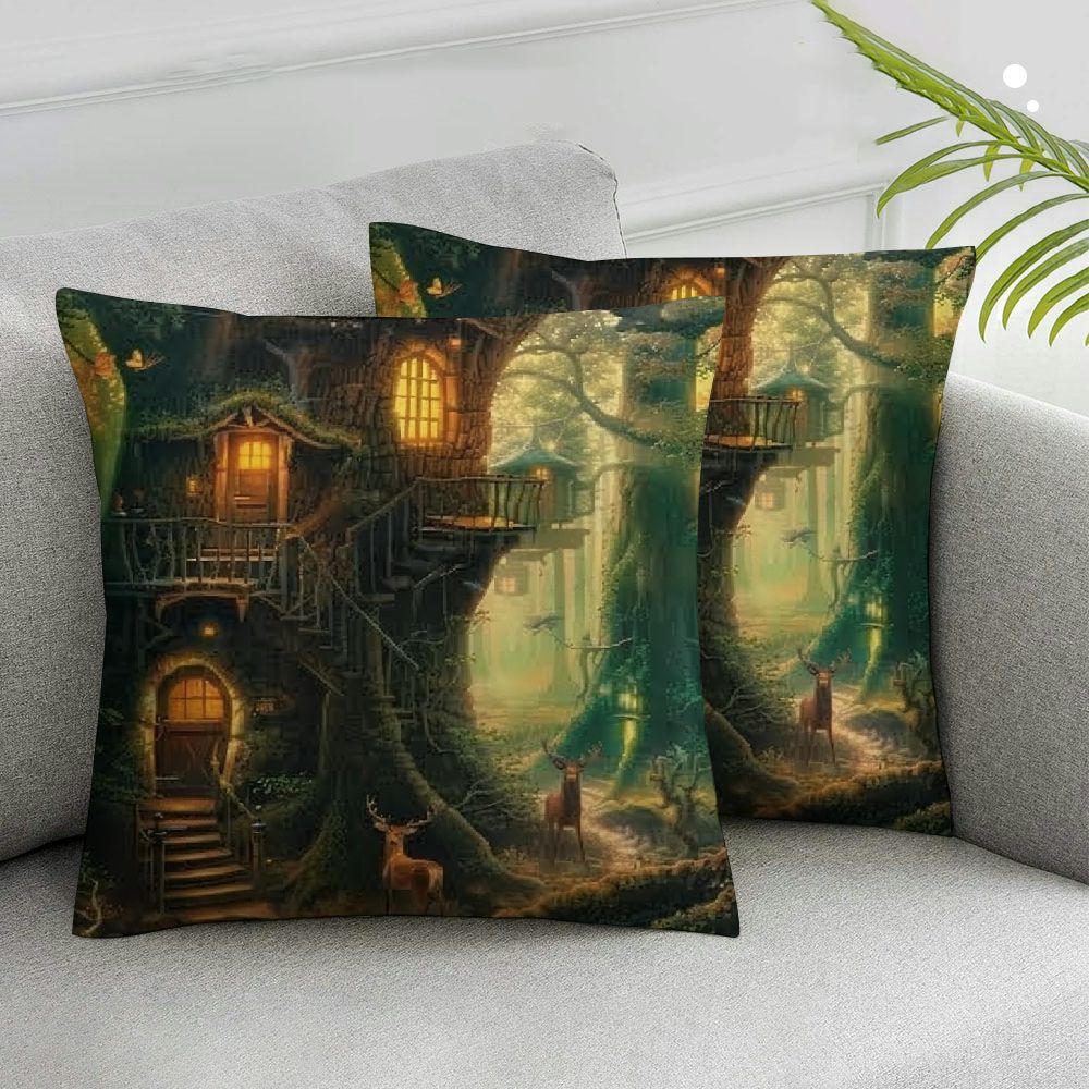 Enchanted Meadow Throw Pillow Covers - Set Of 2, 18x18 Inch, Zippered Floral Microfiber, Beige Rose Green