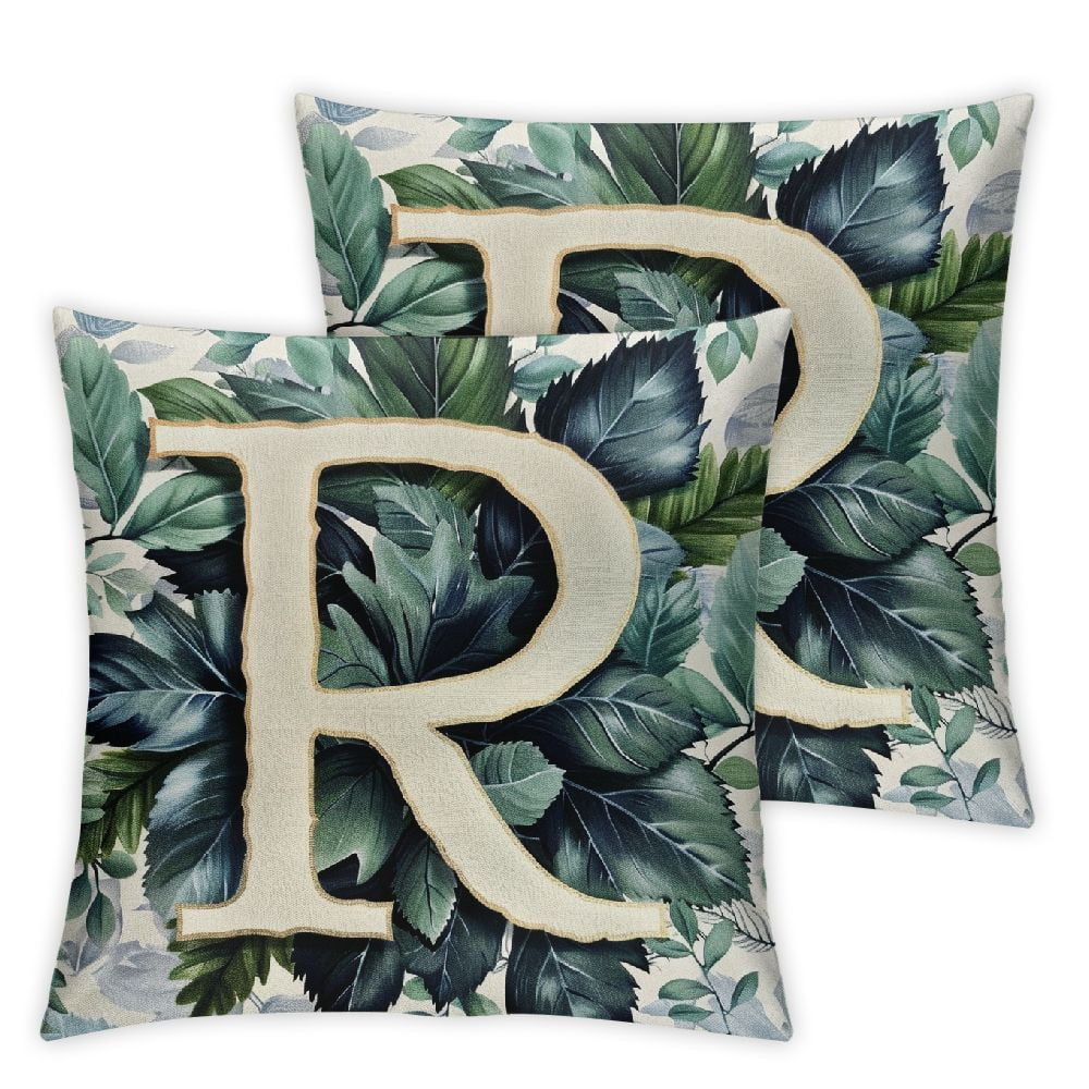Nawypu English Alphabet R Eucalyptus Leaves Throw Pillow Cover, Square ...