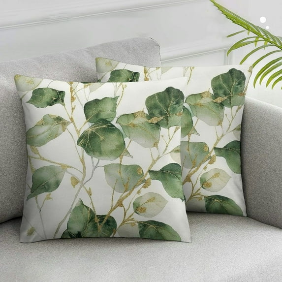 Nawypu Eucalyptus Leaf Pillow Covers Set of 2 Watercolor Brown Green Leaves Throw Pillow Covers Summer Outdoor Pillows Square Cushion Cover Decor for Bedroom Couch Bed Living Room Sofa