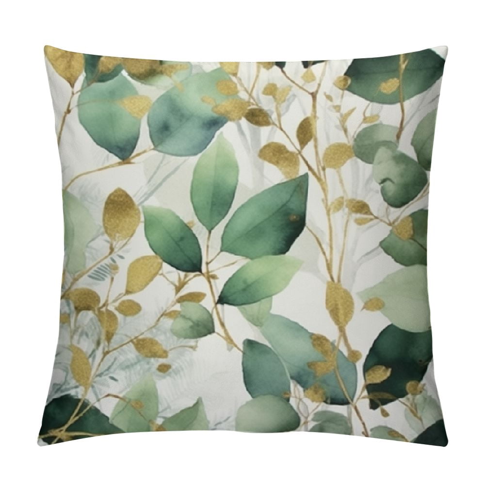 Nawypu eucalyptus leaf pillow covers watercolor brown green leaves