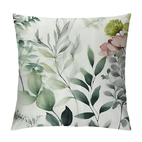 Nawypu Eucalyptus Leaf Throw Pillow Case, Botanical Sage Green Watercolor Elegant Farmhouse Minimalist Leaves and VinesWedding Home Bedding Outdoor Decor Sofa Cushion Cover Brown Tan