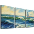 thumbnail image 1 of Nawypu  Extra Large Seascape at Saintes Maries by Vincent Van Gogh Reproduction Giclee Canvas Prints Ocean Sea Pictures on Canvas Wall Art 12''x16''X3 Panels, 1 of 4