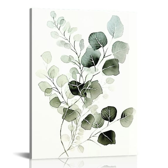 Nawypu FRAMED Botanical Plant Wall Art, Light Green Eucalyptus Leaf Picture Canvas Wall Art Minimalist Floral Wall Decor for Bedroom Living Room Bathroom Kitchen
