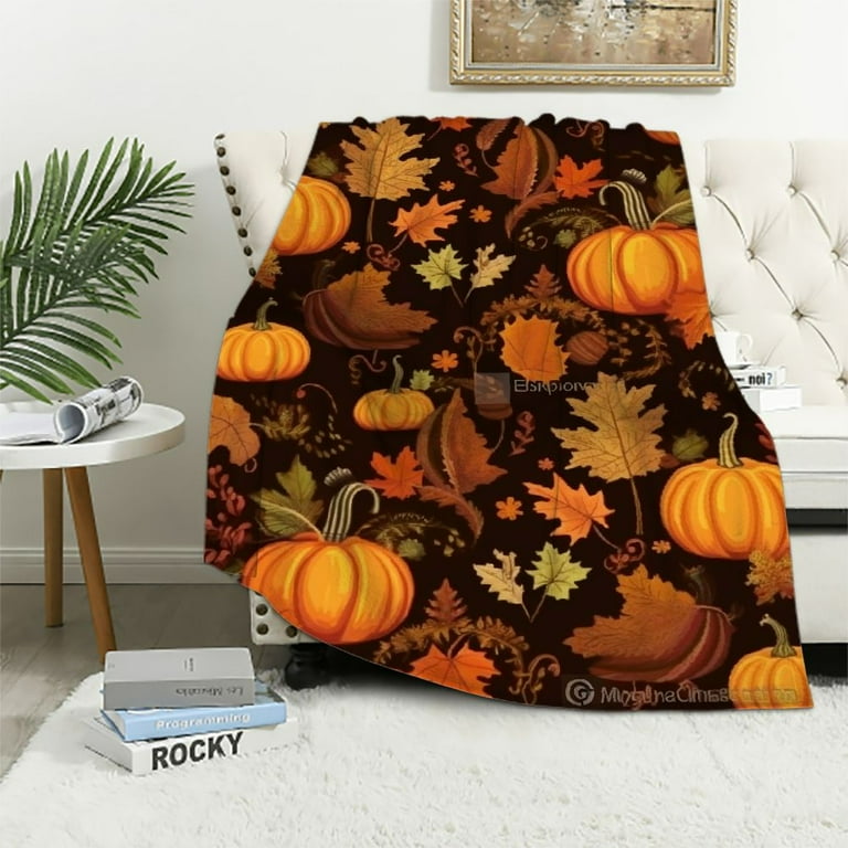 Nawypu Fall Blanket Pumpkin Maple Leaf Autumn Harvest Farmhouse