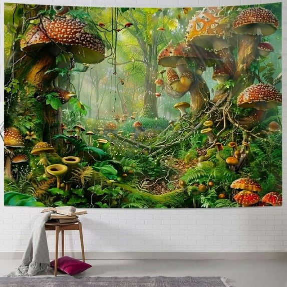 Nawypu Fantasy Forest Tapestry Enchanted Mushroom Tapestry Fairytale Magical Wonderland Tree House Tapestries Wall Hanging Art for Kids Girl Bedroom Living Room Dorm Decor