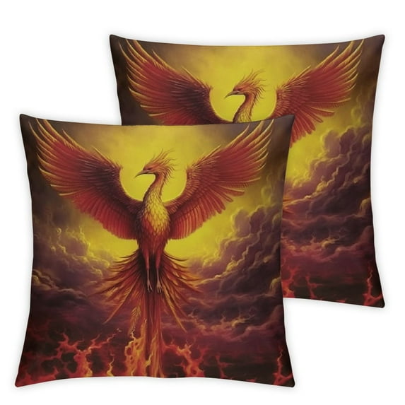 Nawypu Fantasy Phoenix Throw Pillow Covers Fire Burning Rising Phoenix Mystic Bird Cushion Case for Couch, Bed Or Sofa Pillows Case Red 2pcs 12x12in