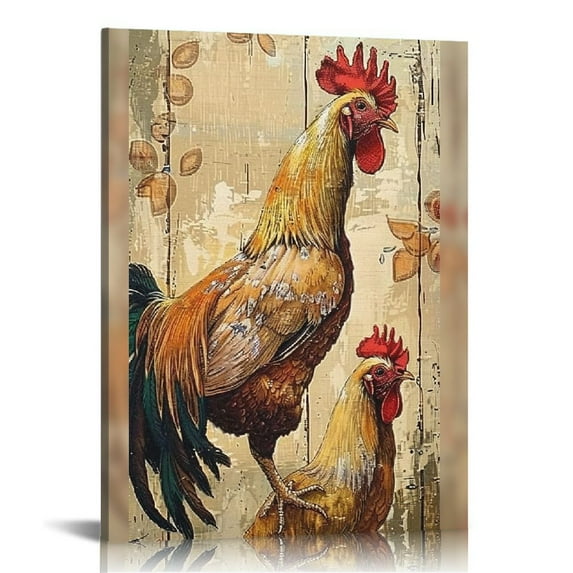 Nawypu Farm Animal Art Painting Rooster Picture Canvas Print in Vintage Style Farmhouse Countryside Home Kitchen Retro Decorations Gallery Wrap Ready to Hang