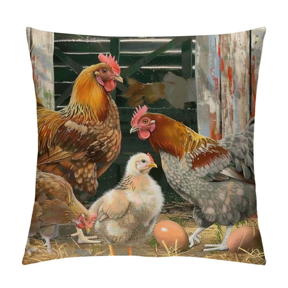 Awypu Farm Animals Roosters Pillow Cover Vintage Rustic Farmhouse