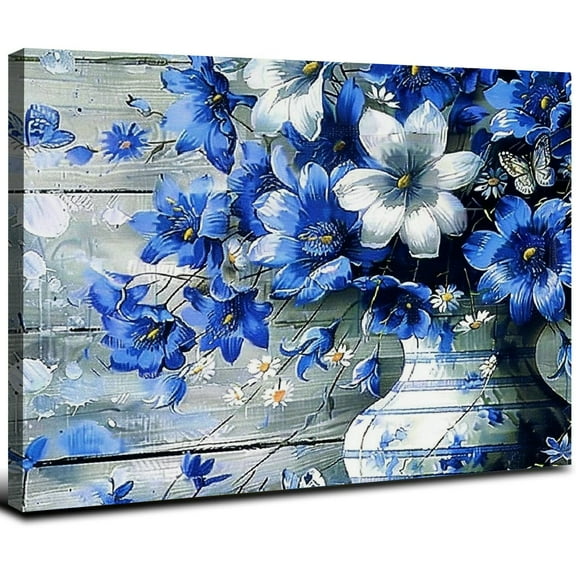 Nawypu  Farmhouse Bathroom Decor Wall Art Rustic Floral Butterfly Pictures Just Breathe Flower Canvas Painting Blue Framed Artwork for Living Room Bedroom Kitchen