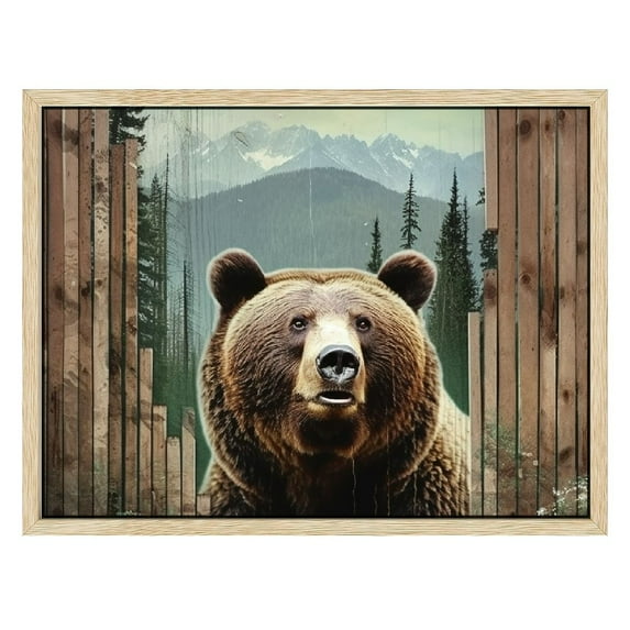 Nawypu Farmhouse Bear Cabin Wall Art Rustic Forest Bear Pictures Wall Decor Natural Woodland Wildlife Painting Canvas Print Framed Home Artwork For Living Room Bathroom Bedroom Kitchen Office