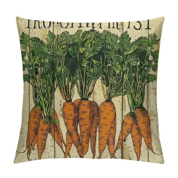 Nawypu Farmhouse Decorative Pillow Covers Farm Fresh Quote Vegetables Carrot with Orange Frame Throw Pillow Case Cushion Cover for Sofa Couch,Rustic Wood Grain
