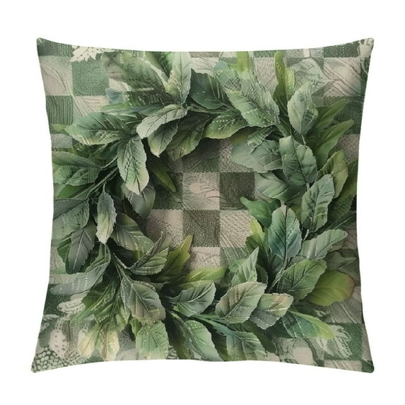 Nawypu Farmhouse Eucalyptus Pillow Covers Yugalier Leaf Wreath Bicycle Vase Buffalo Plaid Throw Pillow Cases Watercolor Spring Summer Home Decorative Cushion Covers