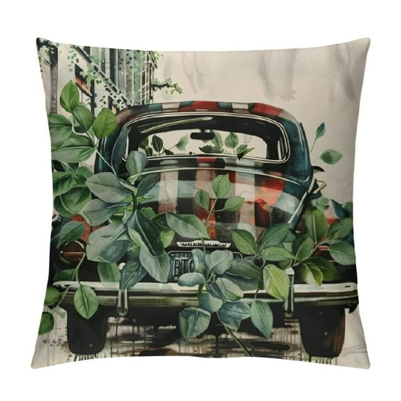 Nawypu Farmhouse Spring Summer Pillow Covers,Home Decor Eucalyptus Leaves Truck Vase Home Sweet Home Bless Our Home Cushion Case for Sofa Couch
