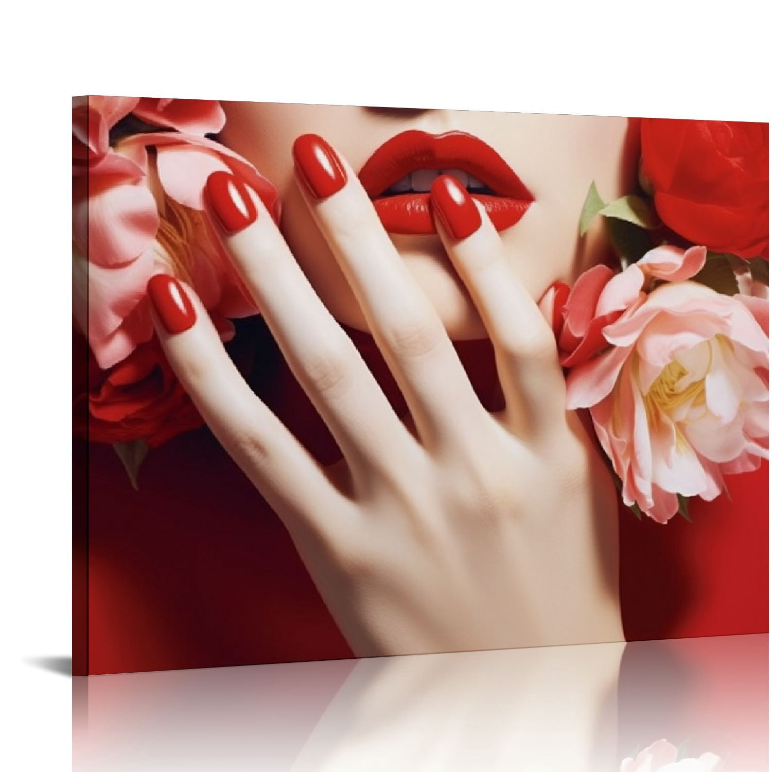 Nawypu Fashion Art Woman Girl Red Lip Makeup Poster Canvas Painting ...