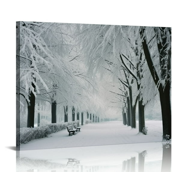 Nawypu Fiber Optic Twinkling Snow Covered Tree Scene Canvas Wall Art